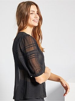 Overhemdbloes van voile met borduurwerk - Kiabi