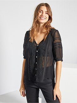 Overhemdbloes van voile met borduurwerk - Kiabi