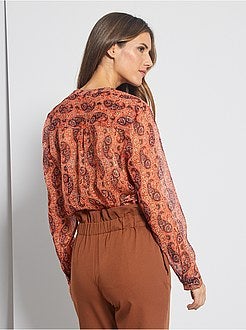 Overhemdbloes van voile met print - Kiabi