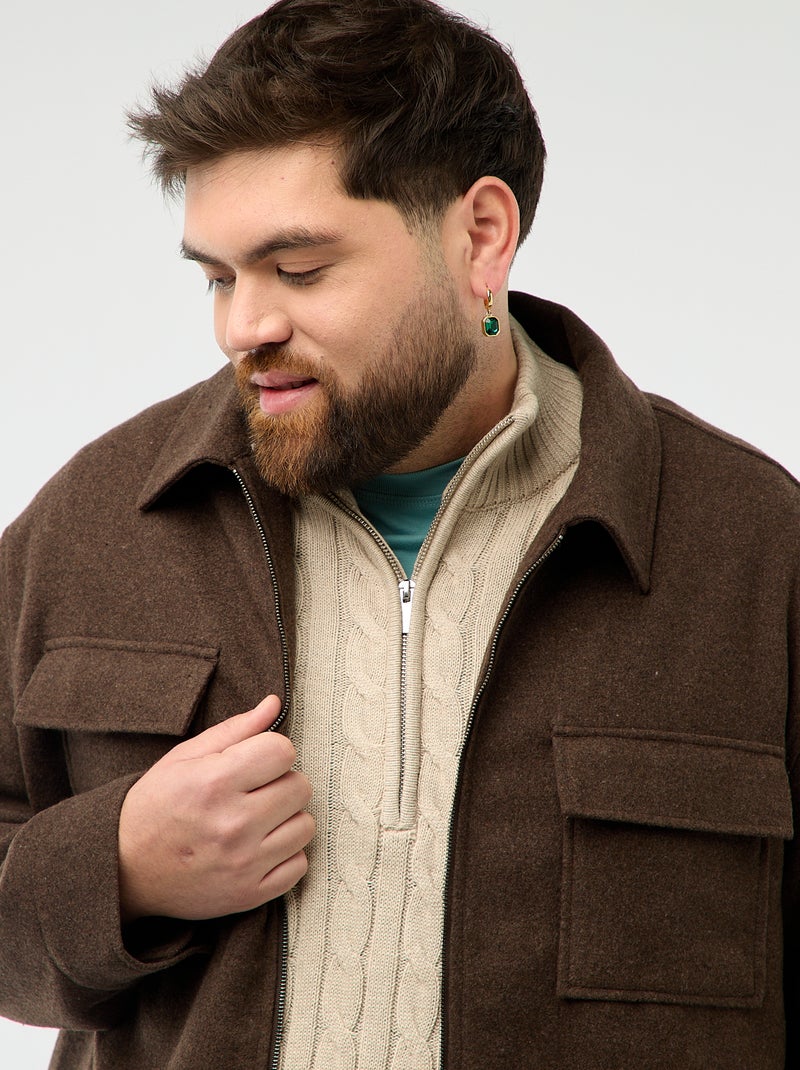 Overhemdjas met ritssluiting en klepzakken Bruin - Kiabi