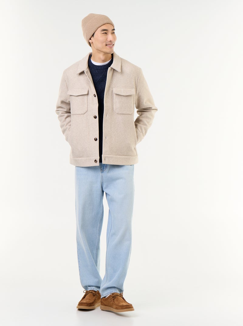 Overhemdjas met wol-look en borstzakken Biege - Kiabi