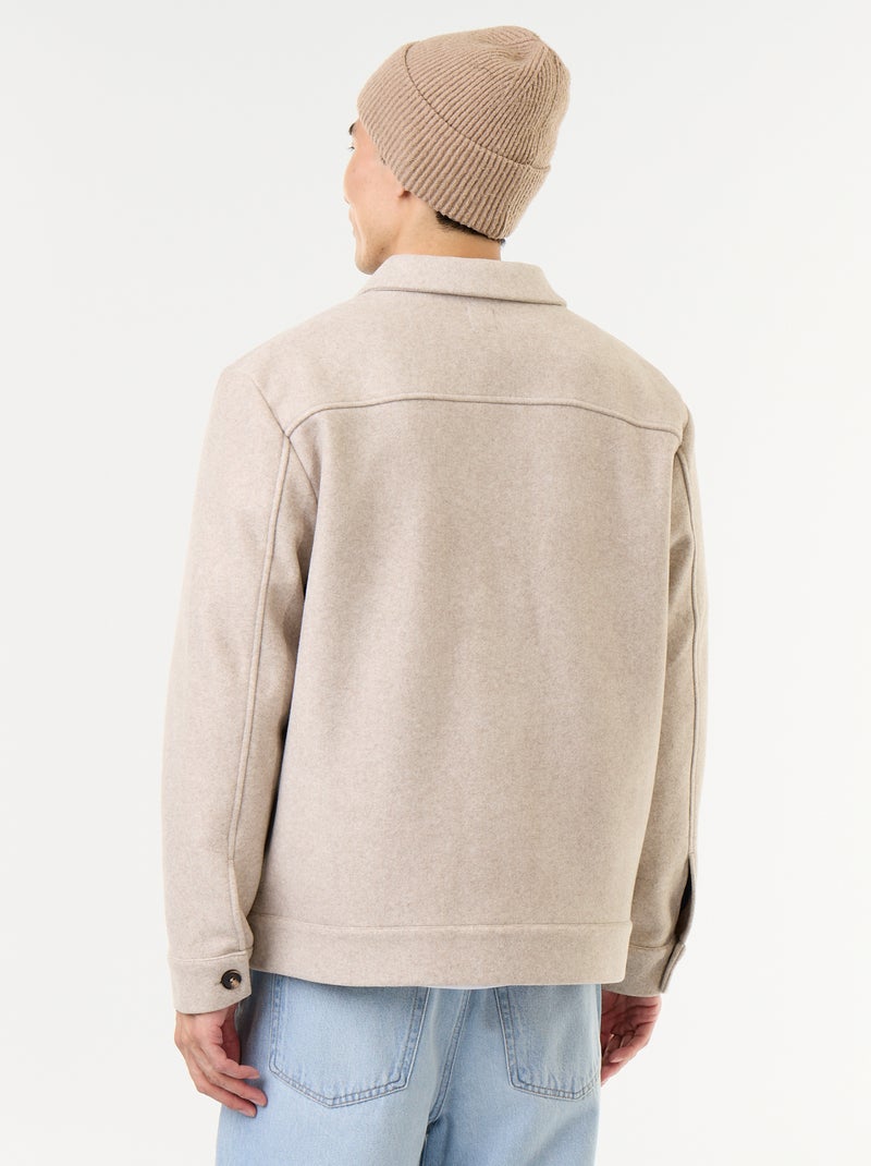 Overhemdjas met wol-look en borstzakken Biege - Kiabi