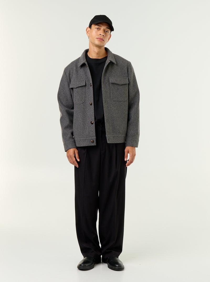 Overhemdjas met wol-look en borstzakken Grijs - Kiabi