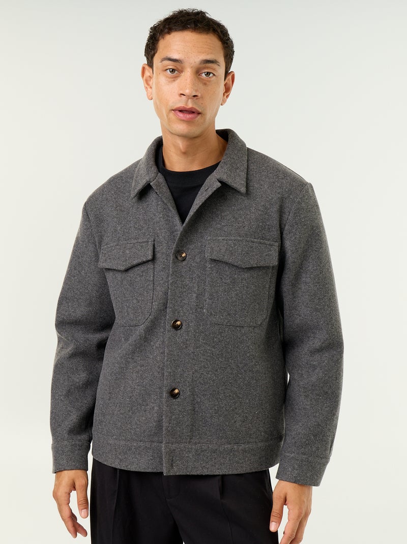 Overhemdjas met wol-look en borstzakken Grijs - Kiabi