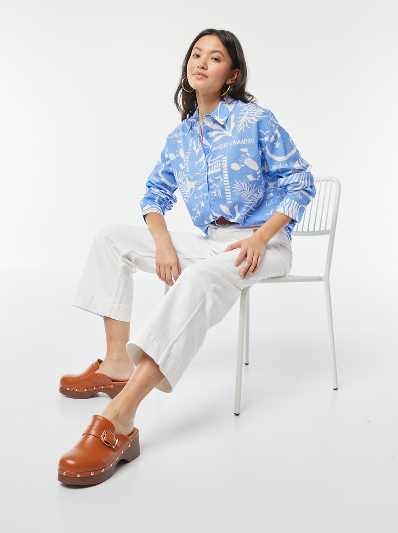 Overhemdje van katoenvoile met print BLAUW - Kiabi