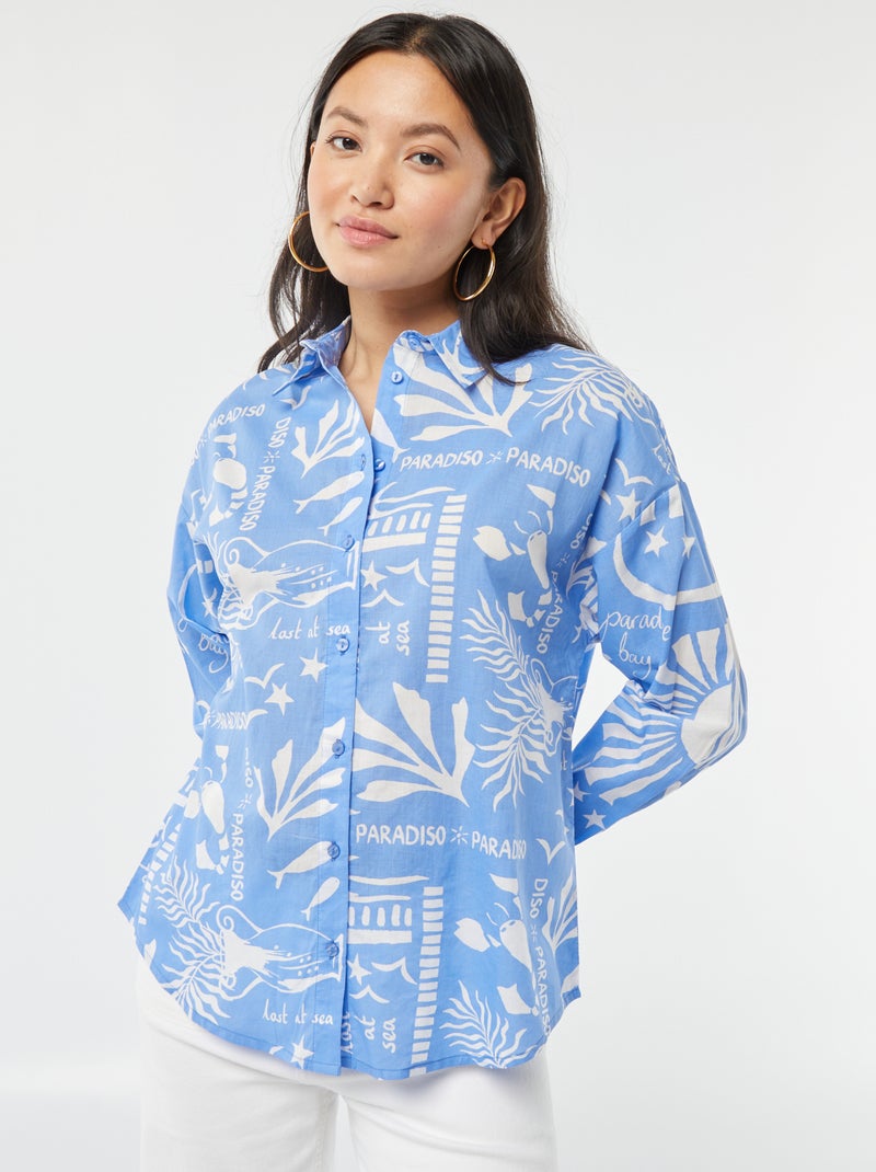 Overhemdje van katoenvoile met print BLAUW - Kiabi