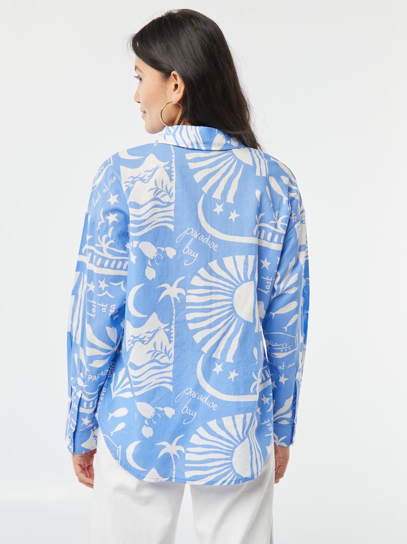Overhemdje van katoenvoile met print BLAUW - Kiabi