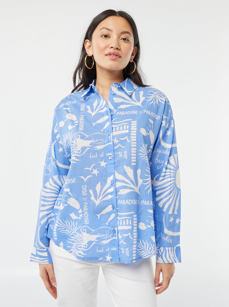 Overhemdje van katoenvoile met print BLAUW - Kiabi