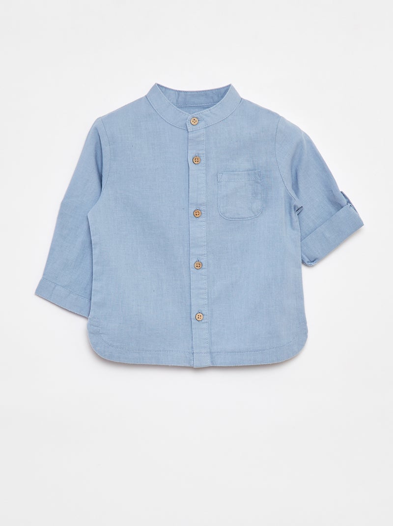 Overhemdje van linnenmix met maokraagje Blauw - Kiabi
