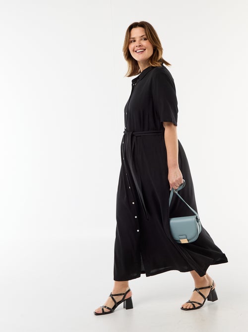 Overhemdjurk met korte mouwen en ceintuur in de taille - Kiabi