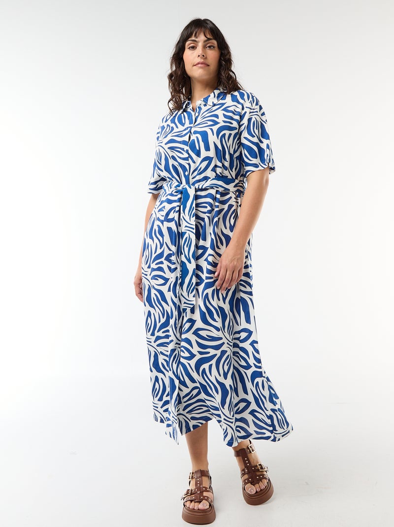 Overhemdjurk met korte mouwen en motief Blauw - Kiabi