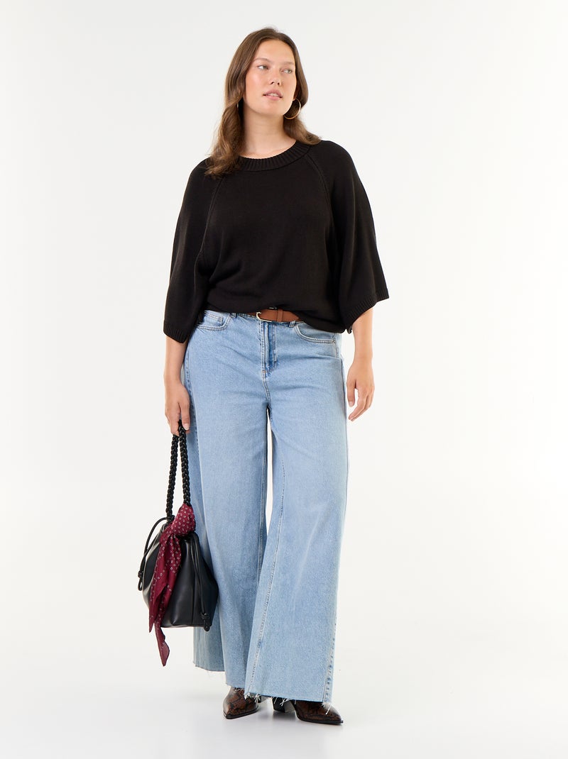 Oversize trui van tricot met korte mouwen Zwart - Kiabi