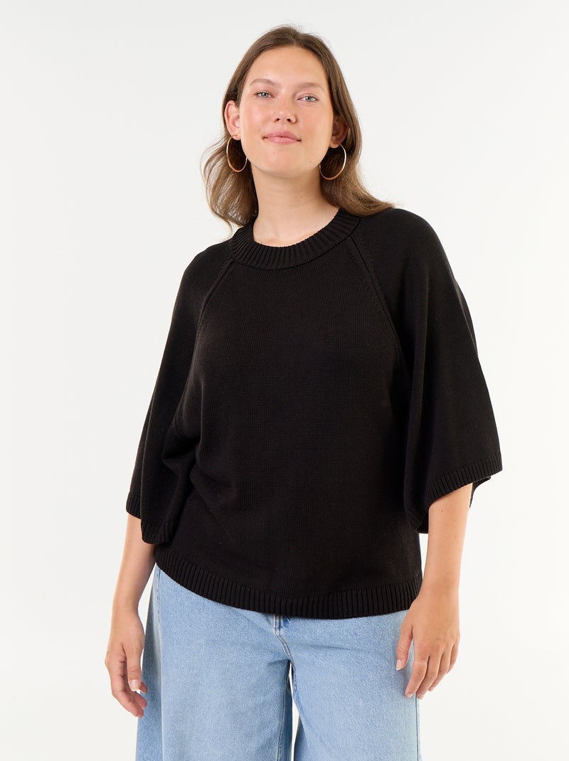 Oversize trui van tricot met korte mouwen Zwart - Kiabi