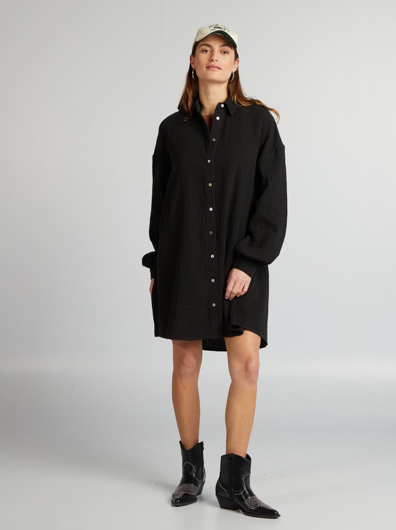 Oversized blouse van zachte, luchtige katoen zwart - Kiabi