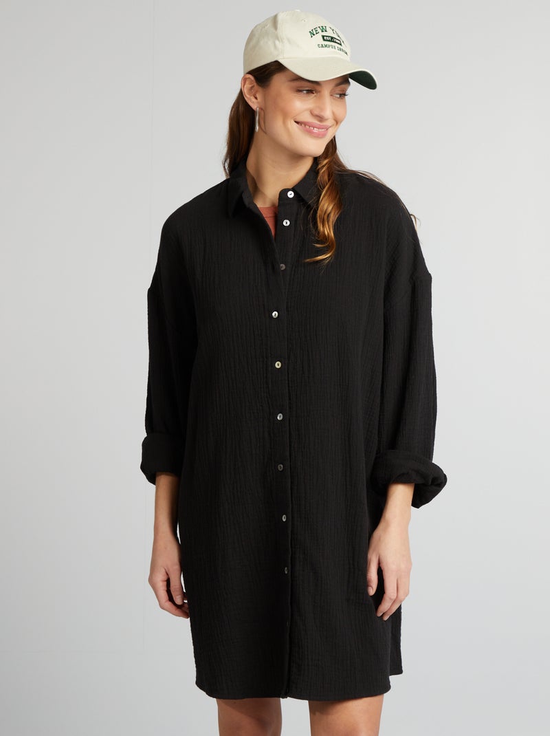Oversized blouse van zachte, luchtige katoen zwart - Kiabi