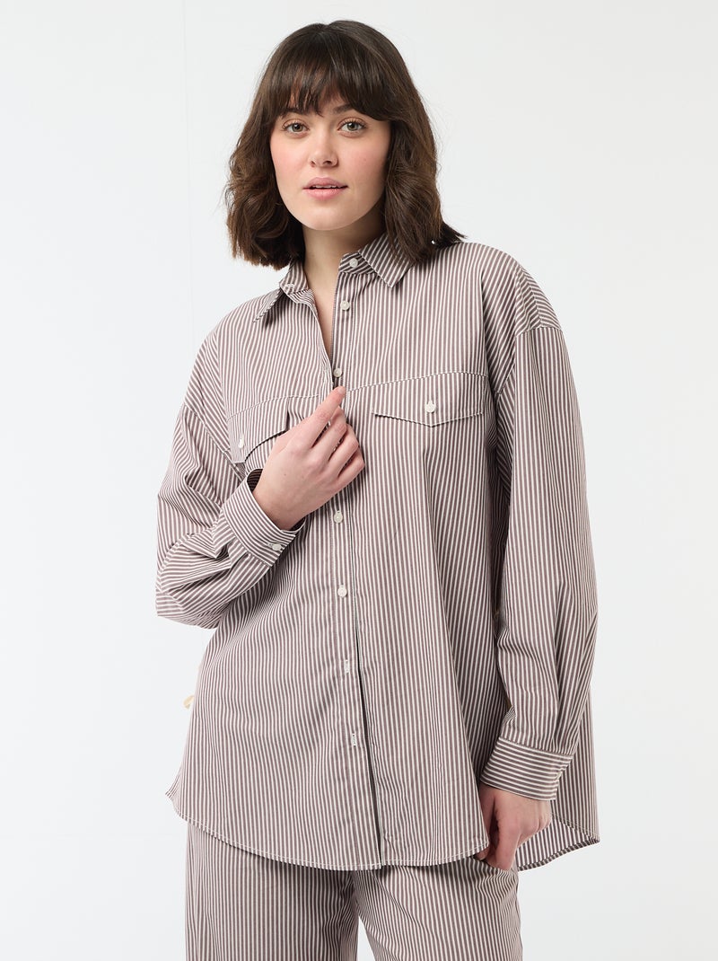 Oversized gestreept popline overhemd Biege - Kiabi