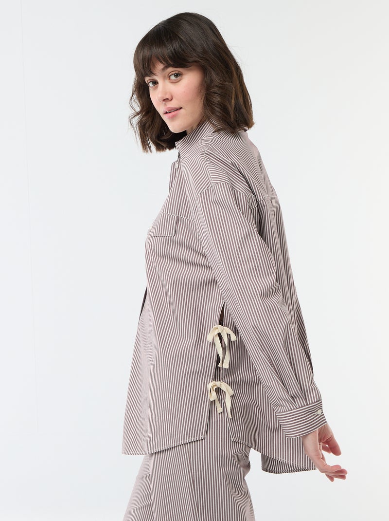 Oversized gestreept popline overhemd Biege - Kiabi