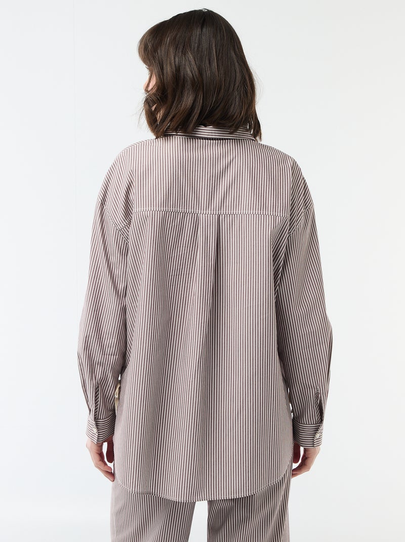 Oversized gestreept popline overhemd Biege - Kiabi