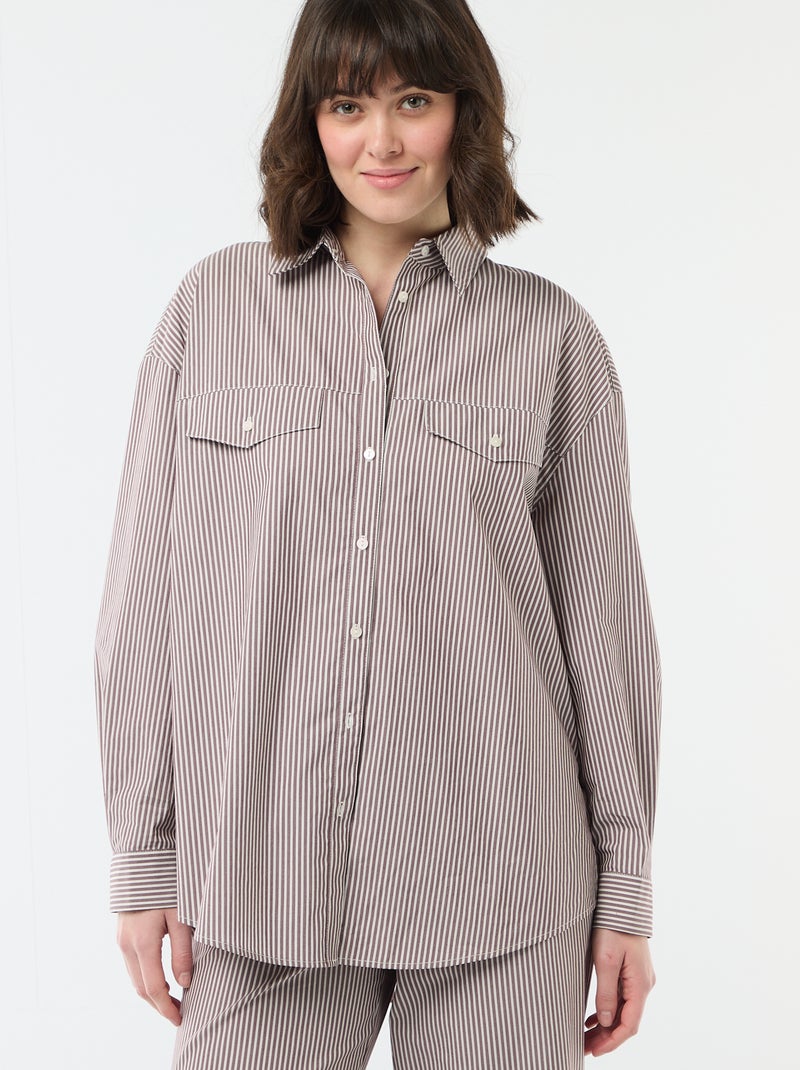 Oversized gestreept popline overhemd Biege - Kiabi