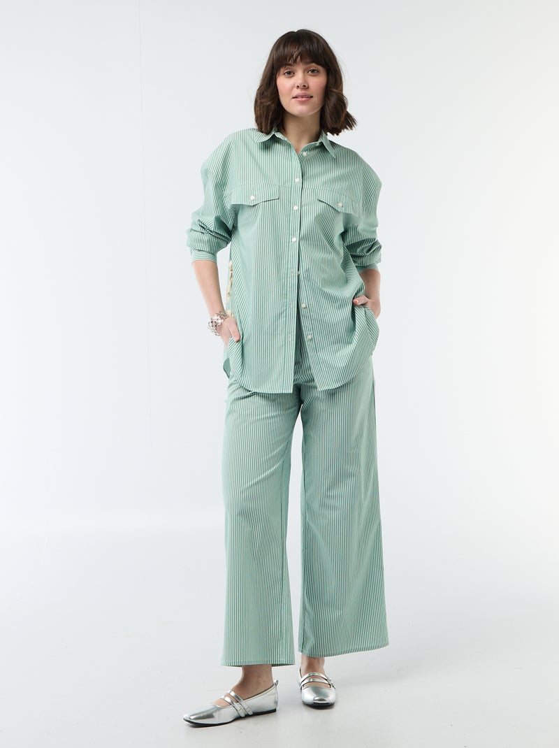 Oversized gestreept popline overhemd Groen - Kiabi