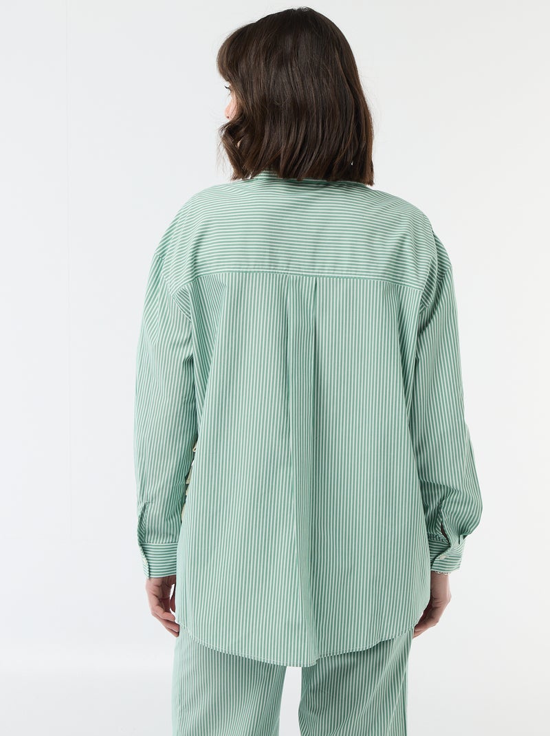 Oversized gestreept popline overhemd Groen - Kiabi