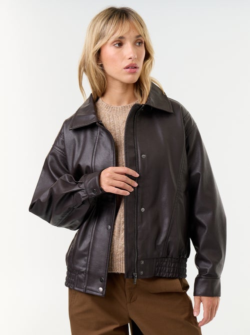 Oversized imitatieleer jasje met afneembare bontkraag - Kiabi
