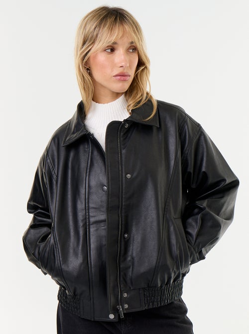 Oversized imitatieleer jasje met afneembare bontkraag - Kiabi