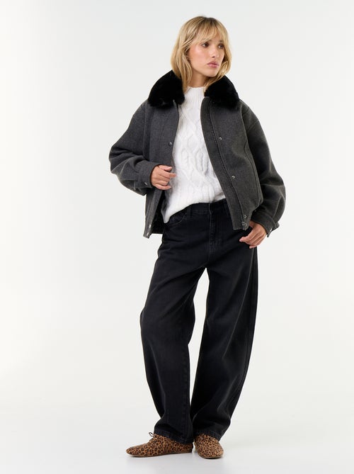 Oversized jas met woleffect en afneembare bontkraag - Kiabi
