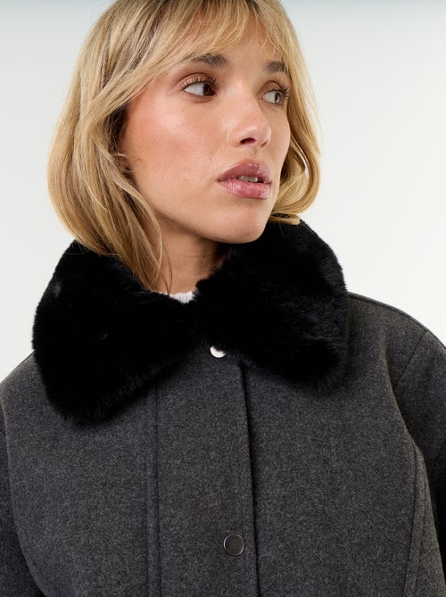 Oversized jas met woleffect en afneembare bontkraag - Kiabi
