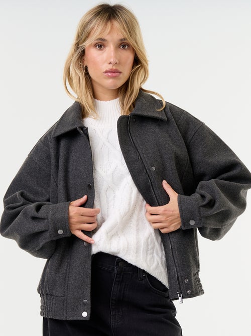 Oversized jas met woleffect en afneembare bontkraag - Kiabi