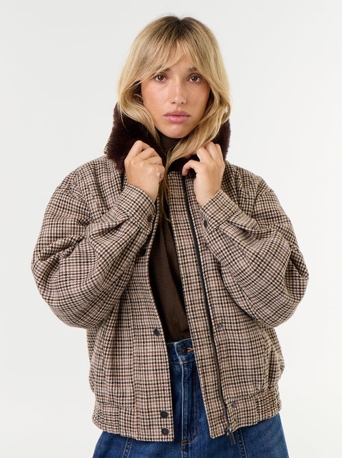 Oversized jas met wollook en afneembare kraag van imitatiebont - Kiabi