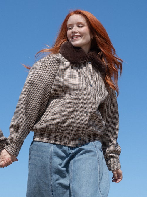 Oversized jas met wollook en afneembare kraag van imitatiebont - Kiabi