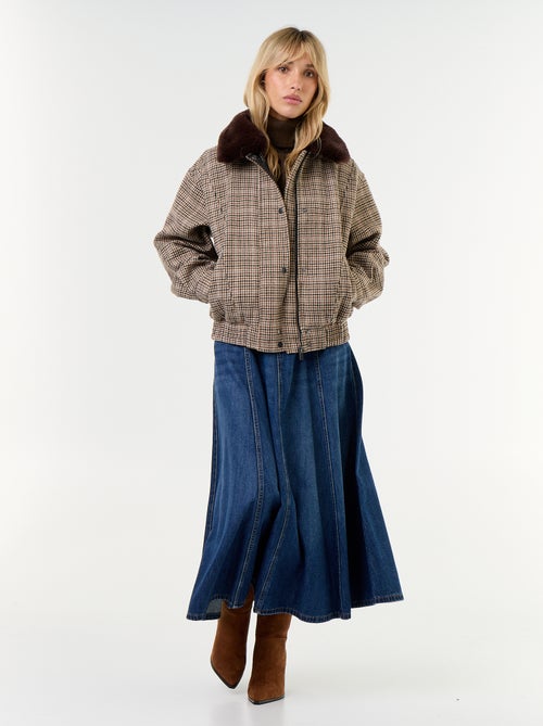 Oversized jas met wollook en afneembare kraag van imitatiebont - Kiabi