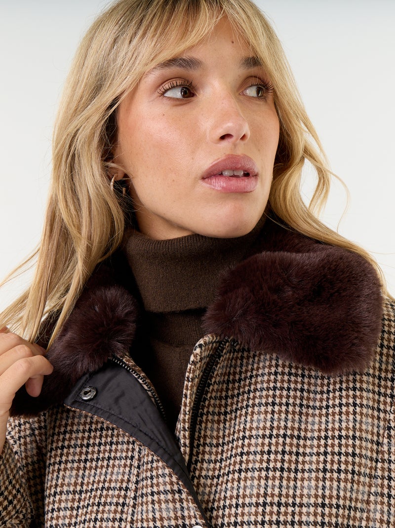 Oversized jas met wollook en afneembare kraag van imitatiebont Biege - Kiabi