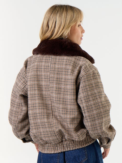 Oversized jas met wollook en afneembare kraag van imitatiebont - Kiabi