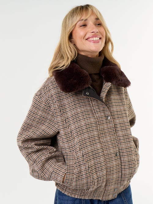 Oversized jas met wollook en afneembare kraag van imitatiebont - Kiabi