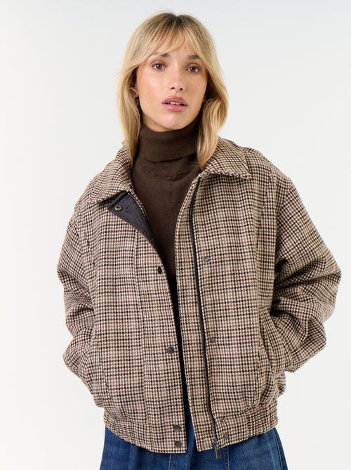 Oversized jas met wollook en afneembare kraag van imitatiebont - Kiabi