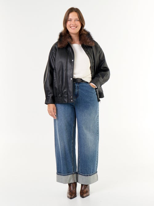 Oversized jas van imitatieleer met afneembare kraag van imitatiebont - Kiabi