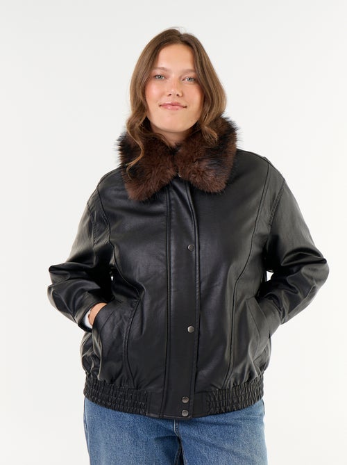 Oversized jas van imitatieleer met afneembare kraag van imitatiebont - Kiabi