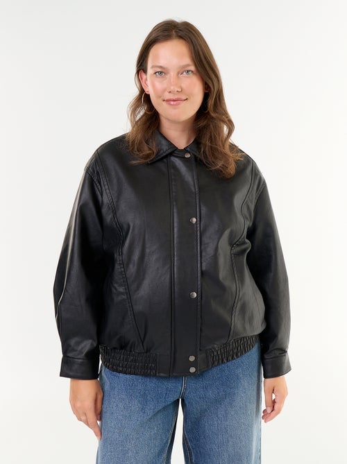 Oversized jas van imitatieleer met afneembare kraag van imitatiebont - Kiabi