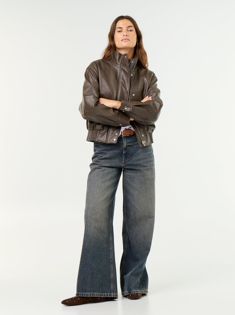 Oversized jas van imitatieleer met opstaande kraag Bruin - Kiabi