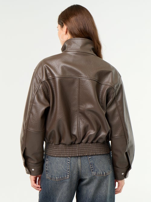 Oversized jas van imitatieleer met opstaande kraag - Kiabi