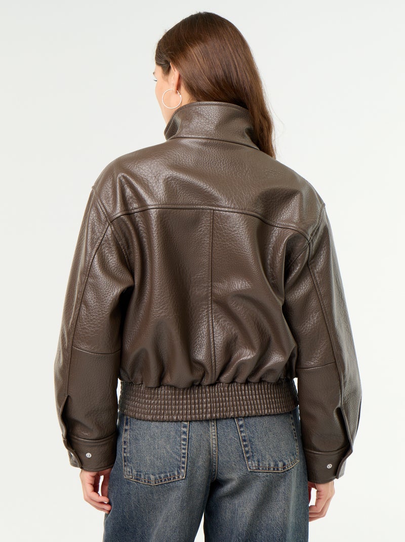 Oversized jas van imitatieleer met opstaande kraag Bruin - Kiabi