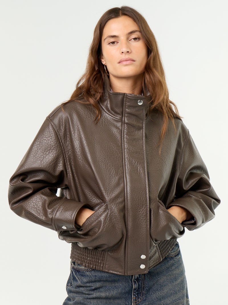 Oversized jas van imitatieleer met opstaande kraag Bruin - Kiabi