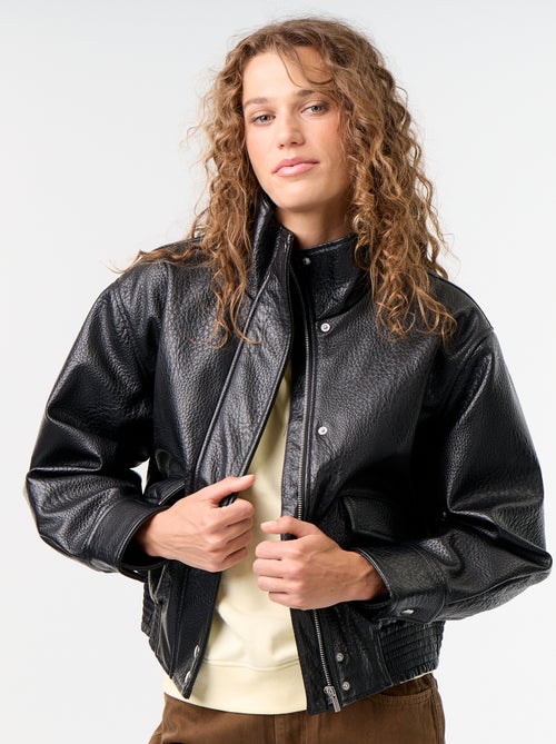 Oversized jas van imitatieleer met opstaande kraag - Kiabi