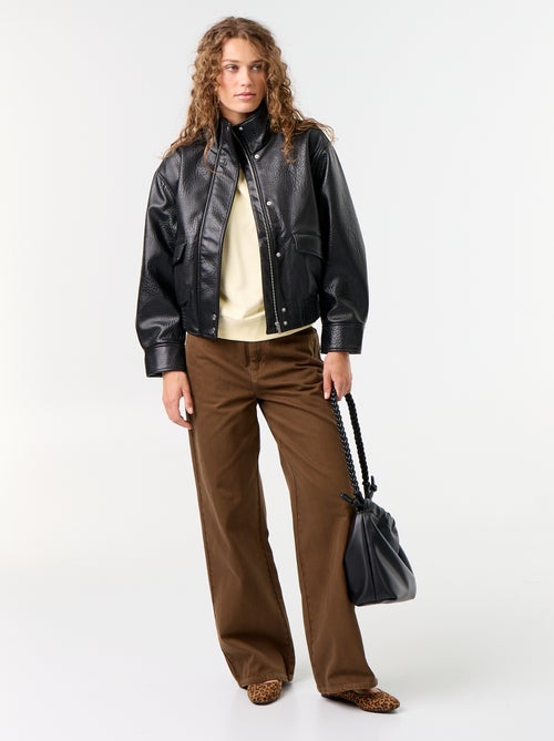 Oversized jas van imitatieleer met opstaande kraag - Kiabi