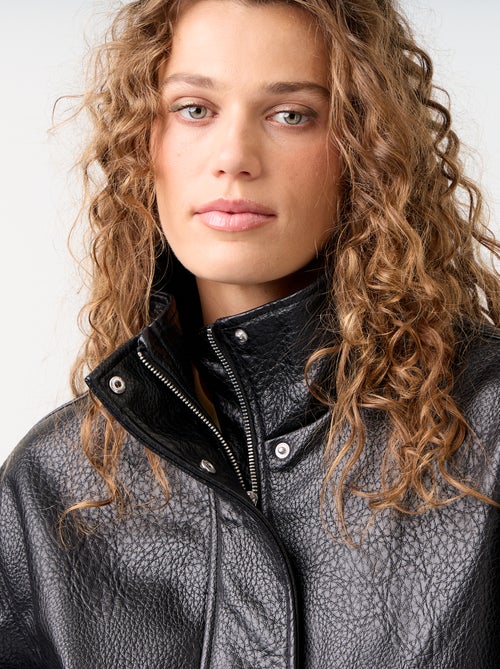 Oversized jas van imitatieleer met opstaande kraag - Kiabi