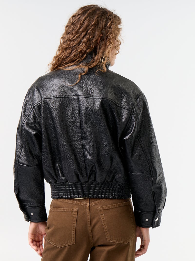 Oversized jas van imitatieleer met opstaande kraag Zwart - Kiabi