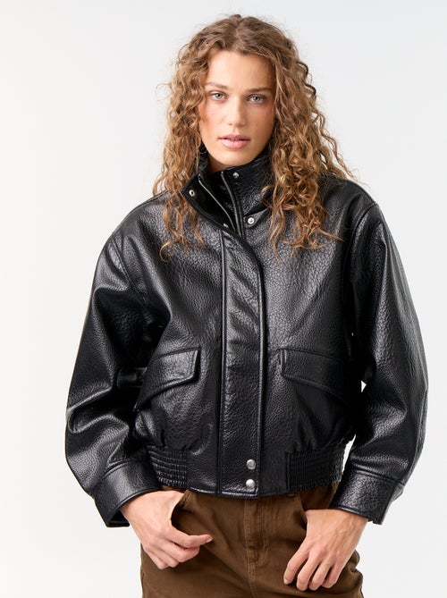 Oversized jas van imitatieleer met opstaande kraag - Kiabi