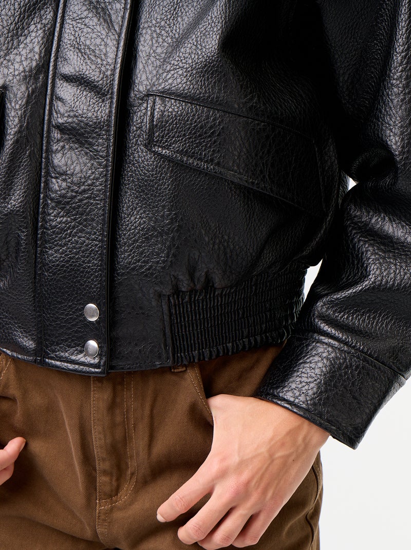 Oversized jas van imitatieleer met opstaande kraag Zwart - Kiabi